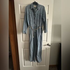 Michael Kors Denim Jumpsuit with Gold Chain Belt